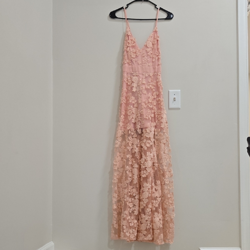 Fashion Nova Peach Floral Lace Wedding Dress **NWOT** - Picture 2 of 14